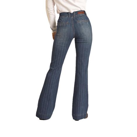 Rock & Roll Cowboy Jaquard Stripe Trouser Women's High Rise Jean