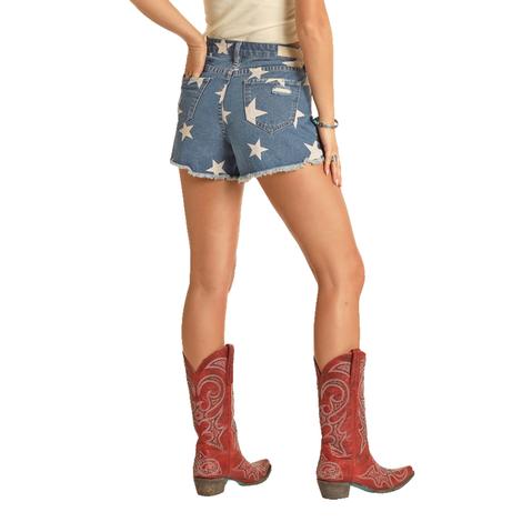 Rock and Roll Cowgirl Star Light Wash Distressed Women's Shorts