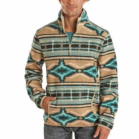 Rock and Roll Cowboy Tan and Turquoise Berber Men's Quarter Zip