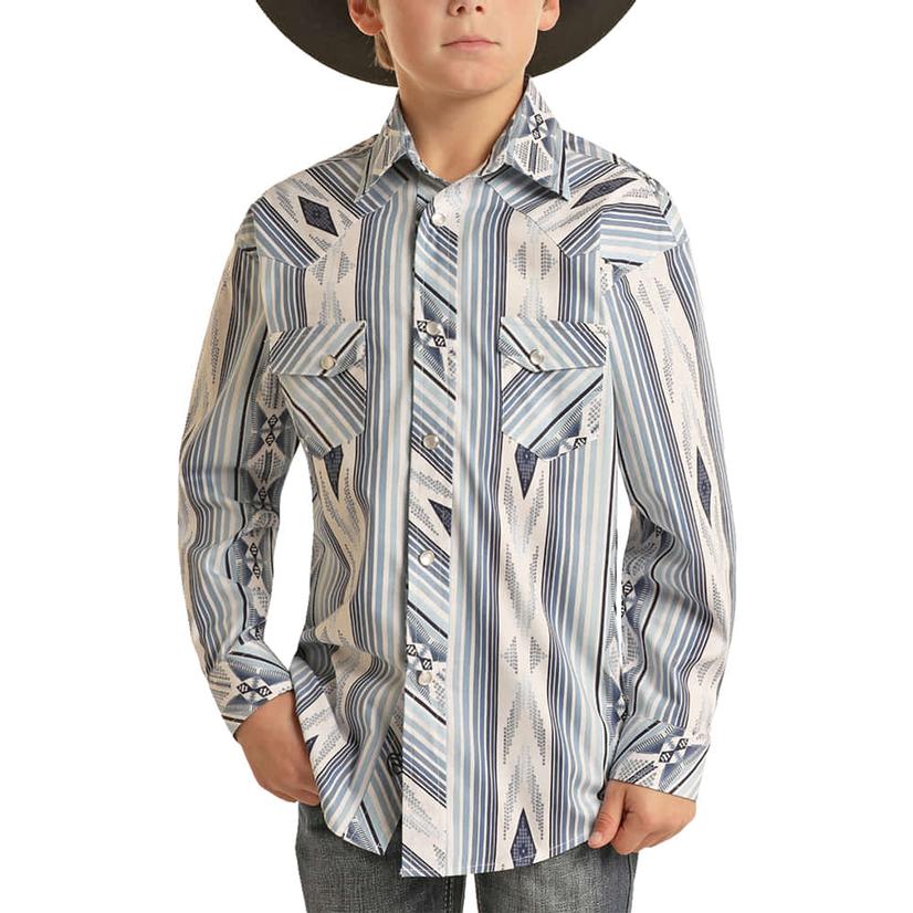  Rock & Roll Cowboy Aztec Stripe Long Sleeve Snap Boy's Shirt