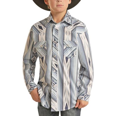 Rock & Roll Cowboy Aztec Stripe Long Sleeve Snap Boy's Shirt