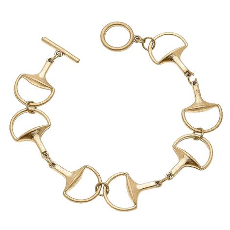 Canvas Stella Horsebit T- Bar Bracelet in Worn Gold