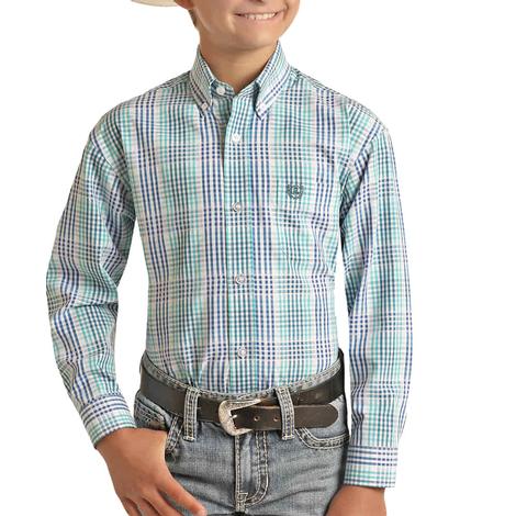 Panhandle Slim Turquoise Check Buttondown Boys Shirt