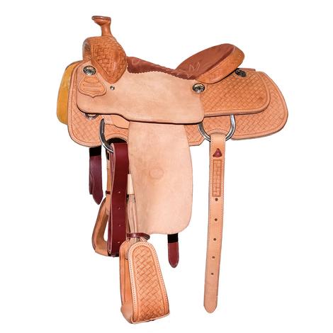 STT Half Big Weave Tool Half Roughout with Rose Suede Seat Team Roping Saddle