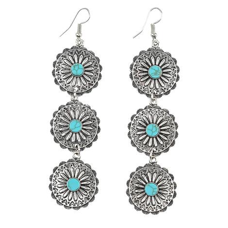 West And Co 3 Tier Fish Hook Flower Concho Earrings