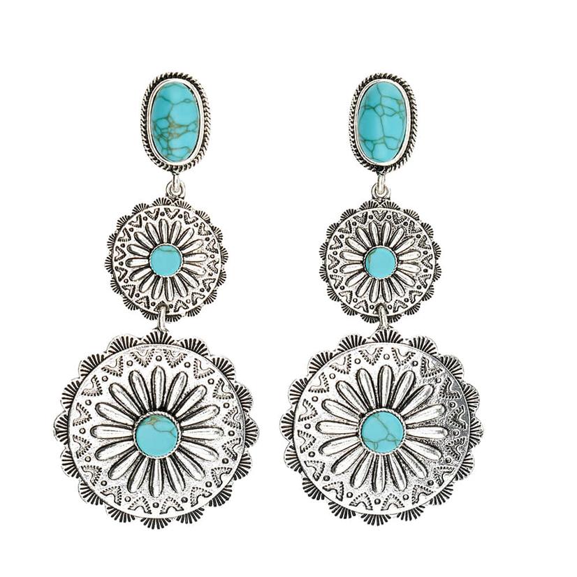 West And Co 3 Tier Flower Concho Earrings