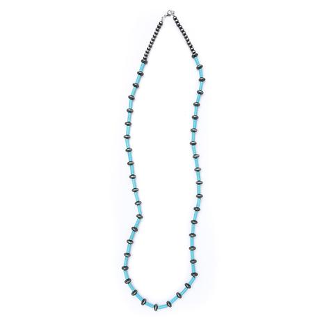 West And Co Turquoise Tube Bead Faux Navajo Pearl Necklace 