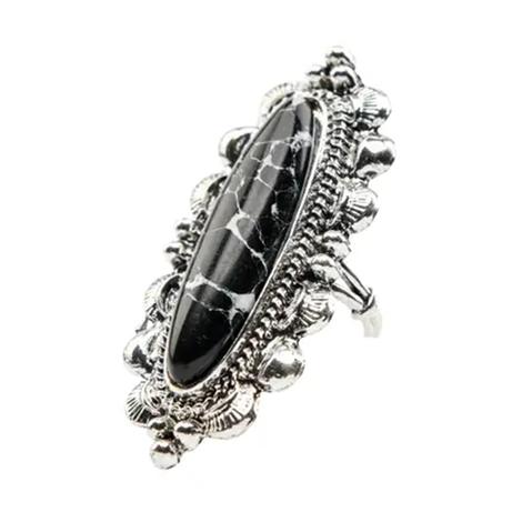 West And Co Adjustable Elongated Black And Silver Ring