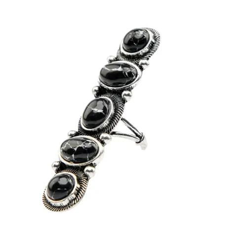 West And Co 6 Stone Black And Silver Adjustable Statement Ring