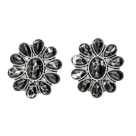 West And Co Black And Silver Flower Cluster Post Earrings