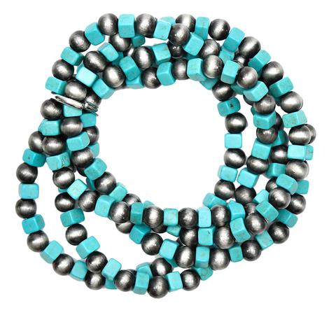 West And Co Square Turquoise And Faux Navajo Pearl Beaded Stretch Bracelet