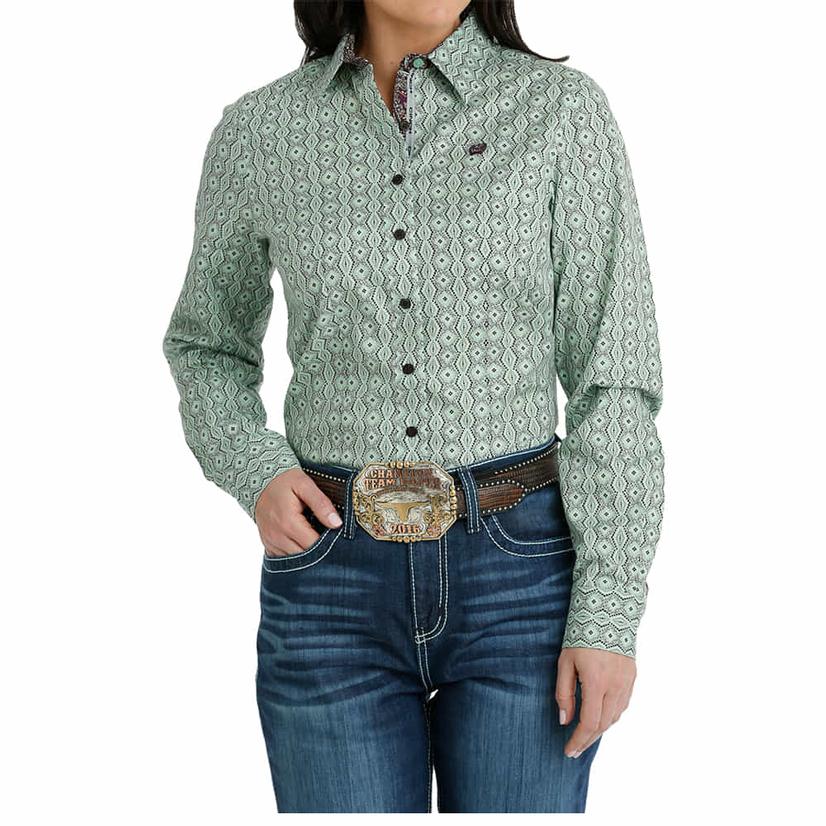  Cinch Women's Green Long Sleeve Button- Down Shirt