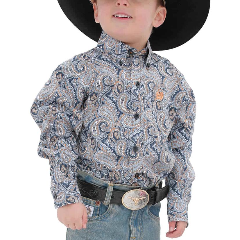  Cinch Paisley Print Long Sleeve Button- Down Toddler Boy's Multicolor Shirt