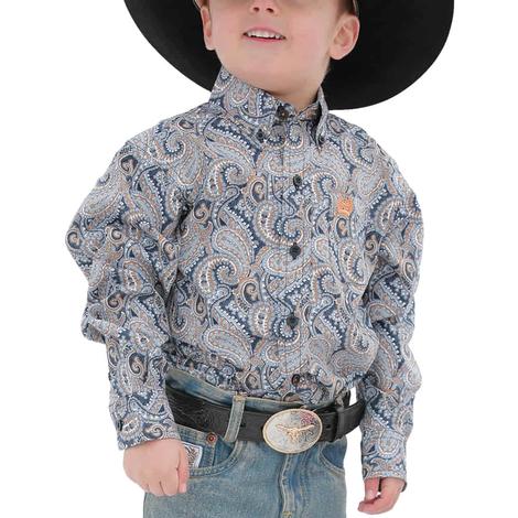 Cinch Paisley Print Long Sleeve Button-Down Toddler Boy's Multicolor Shirt
