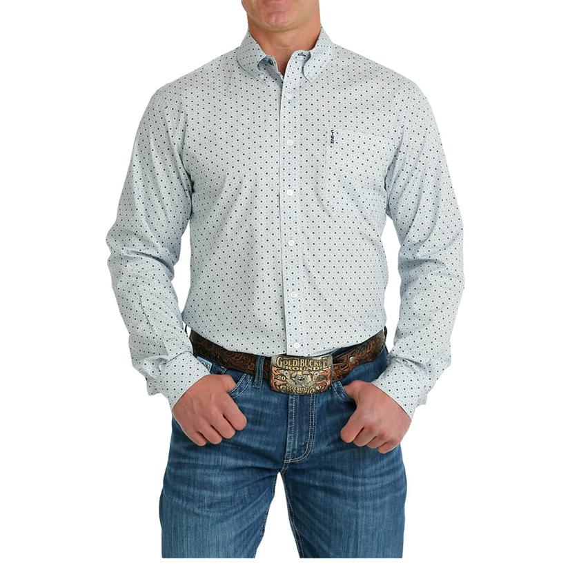  Cinch Modern Fit Long Sleeve Light Blue Print Buttondown Men's Shirt
