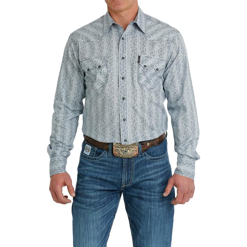  Cinch Modern Fit Blue Stripe Long Sleeve Snap Men's Shirt