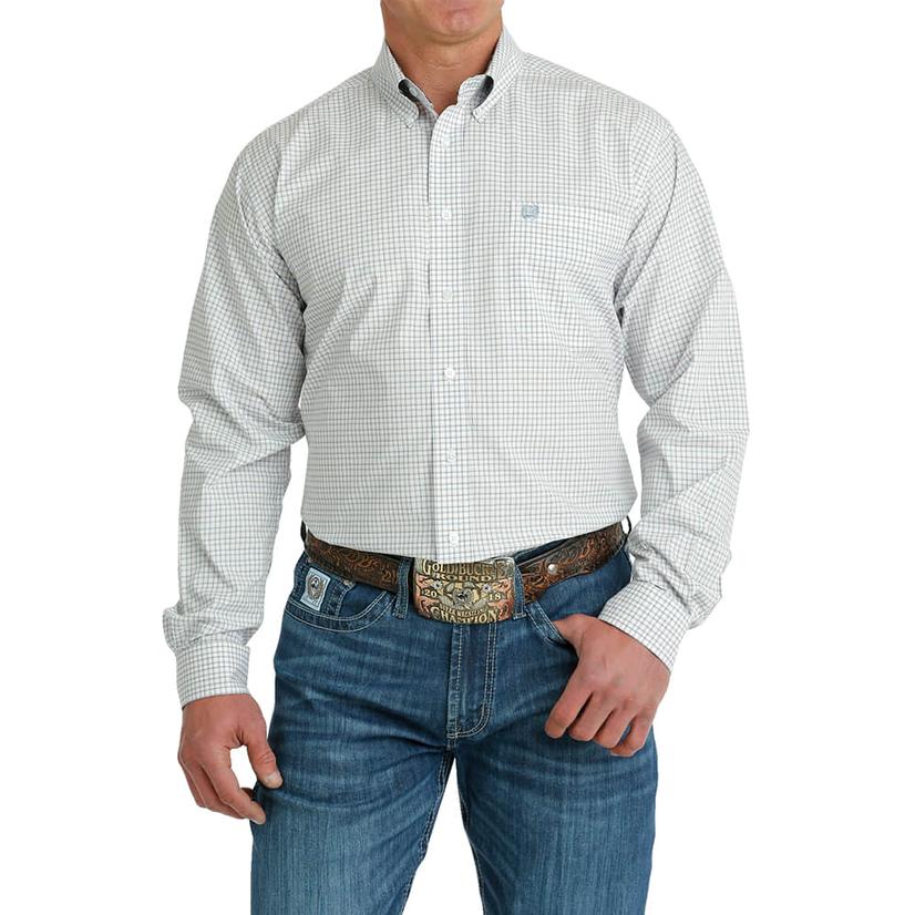 White Plaid Long Sleeve Button-Down Men's Shirt by Cinch