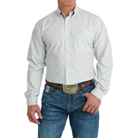 Cinch White Plaid Long Sleeve Buttondown Men's Shirt
