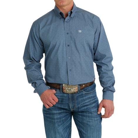 Cinch Blue Printed Long Sleeve Buttondown Men's Shirt