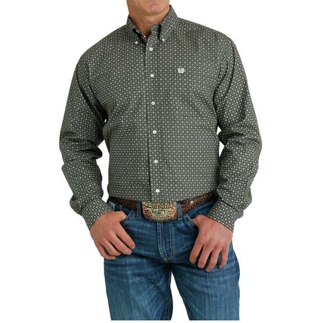 Cinch Olive Printed Long Sleeve Button-Down Men's Shirt