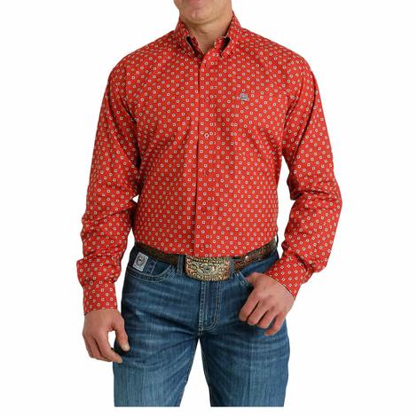 Cinch Printed Red Long Sleeve Button-Down Men's Shirt