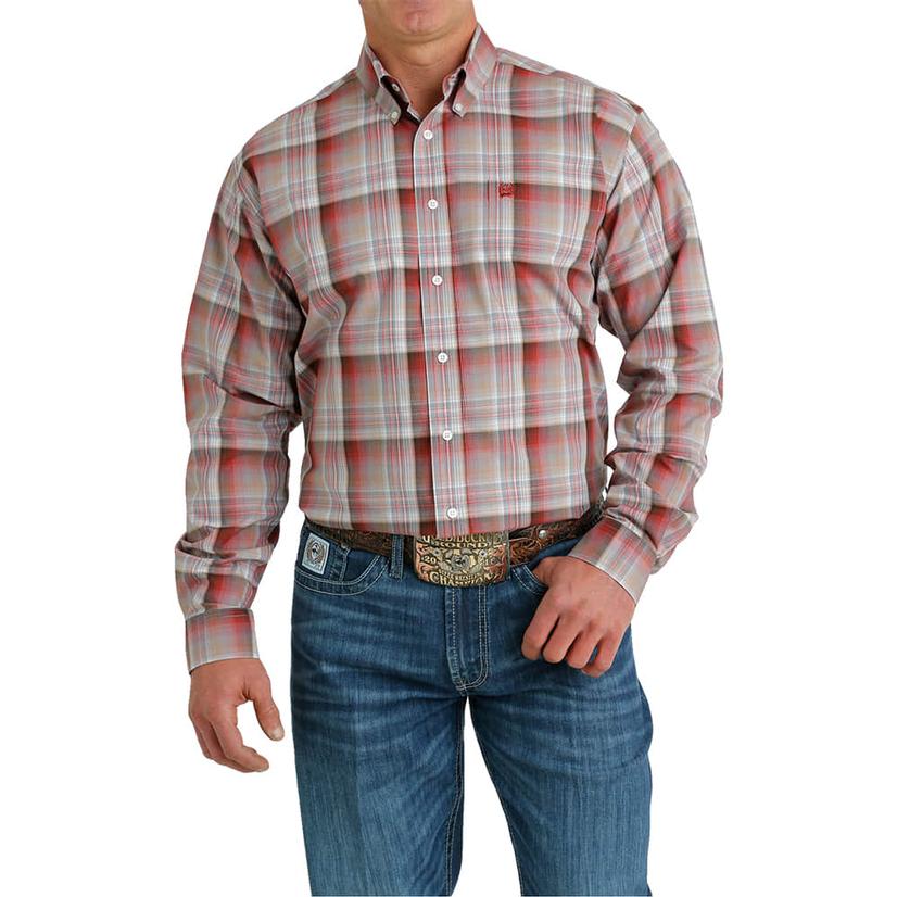  Cinch Plaid Long Sleeve Button- Down Men's Shirt