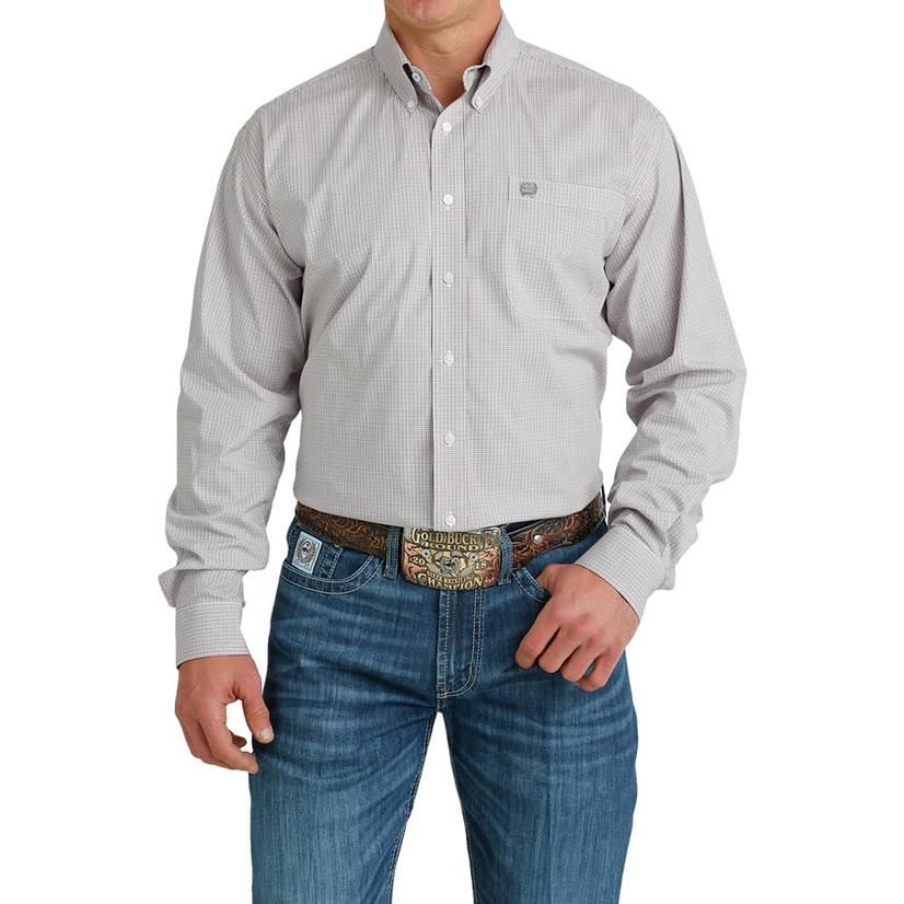  Cinch White Plaid Long Sleeve Button- Down Men's Shirt