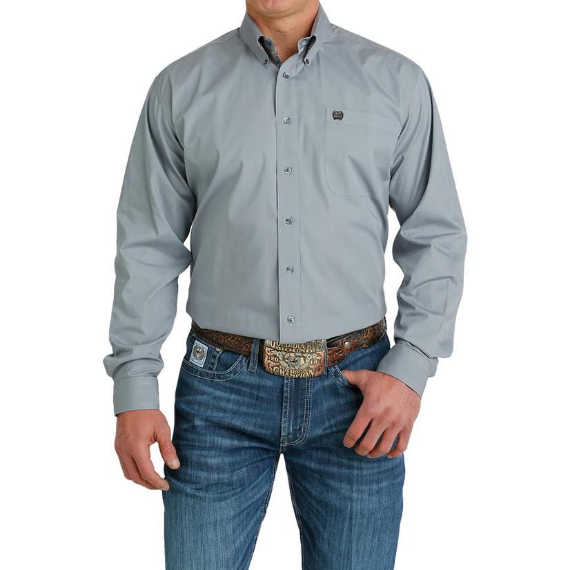  Cinch Grey Long Sleeve Button- Down Men's Shirt