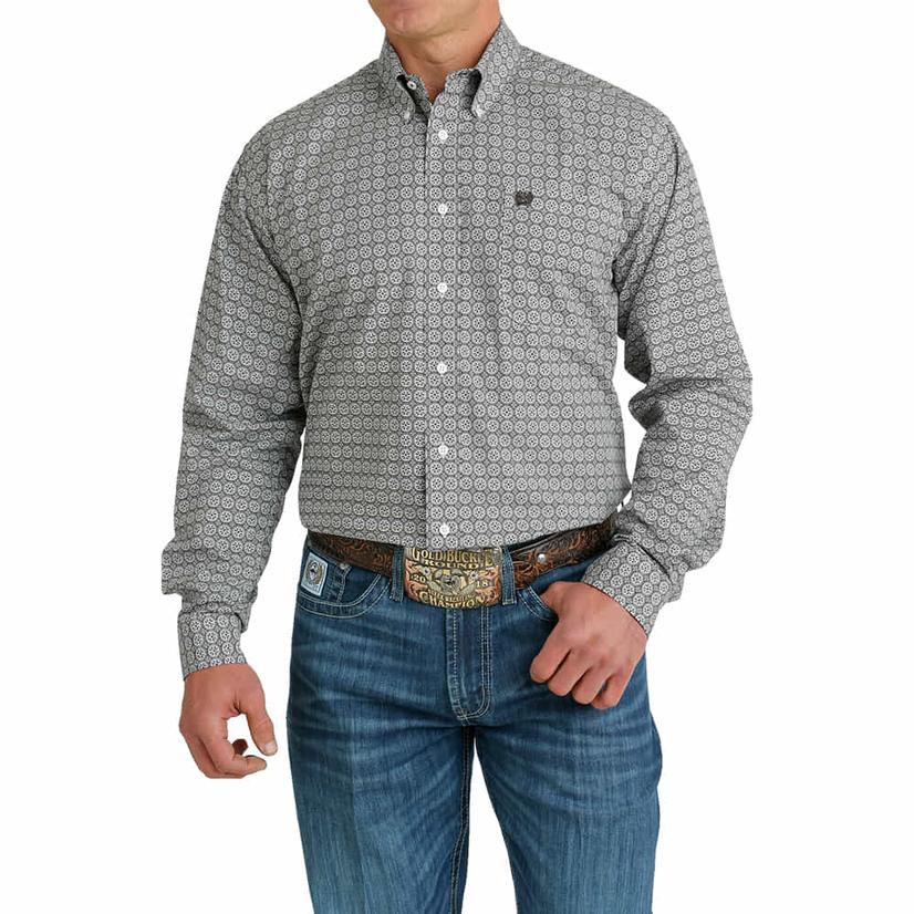  Cinch White Printed Long Sleeve Button- Down Men's Shirt