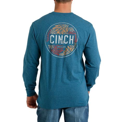 Cinch Graphic Long Sleeve Men's Blue T-Shirt 