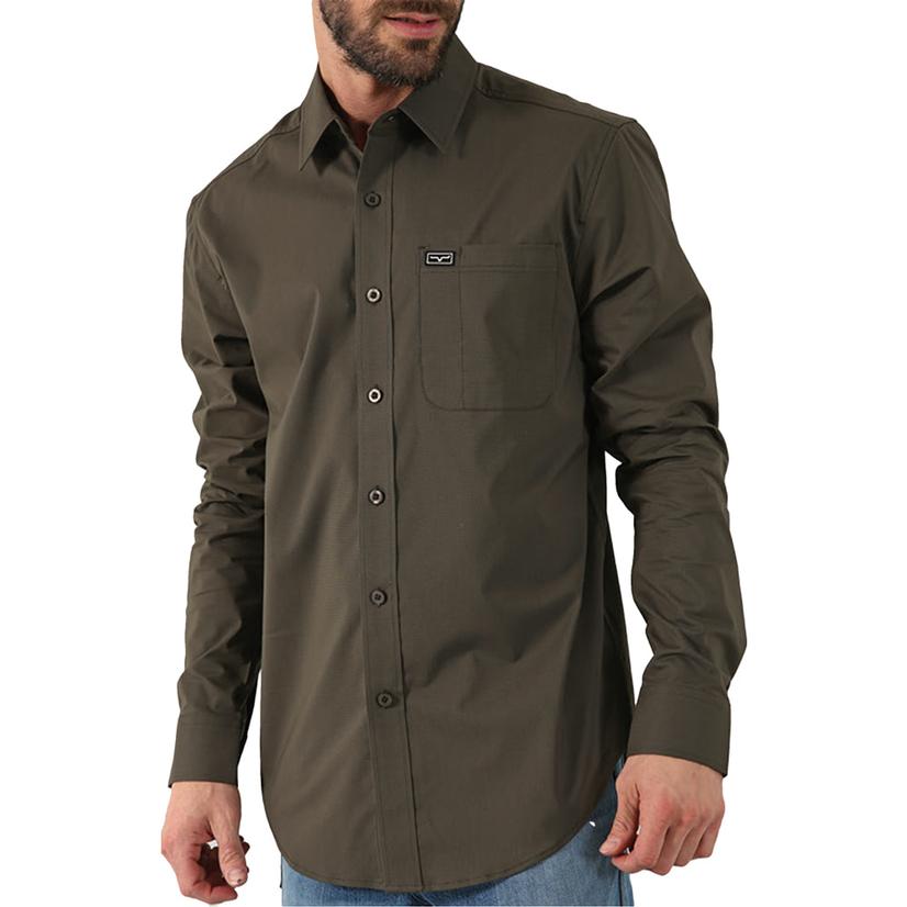  Kimes Ranch Linville Dark Army Long Sleeve Buttondown Men's Shirt