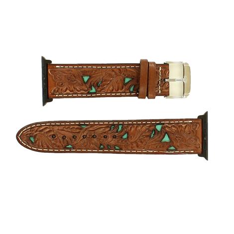 Nocona Brown Leather with Teal Blue Inlay Apple Watch Band