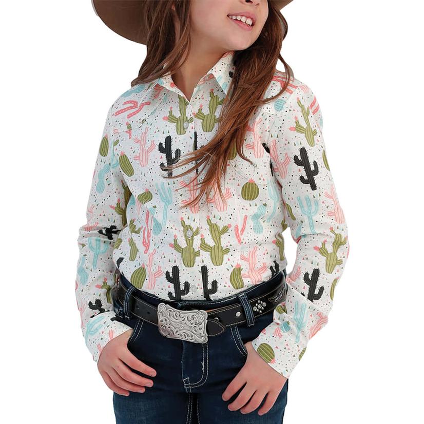  Cruel Girl Cactus Print Long Sleeve Button- Down Girl's Shirt