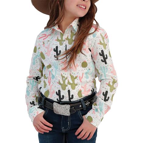 Cruel Girl Cactus Print Long Sleeve Button-Down Girl's Shirt