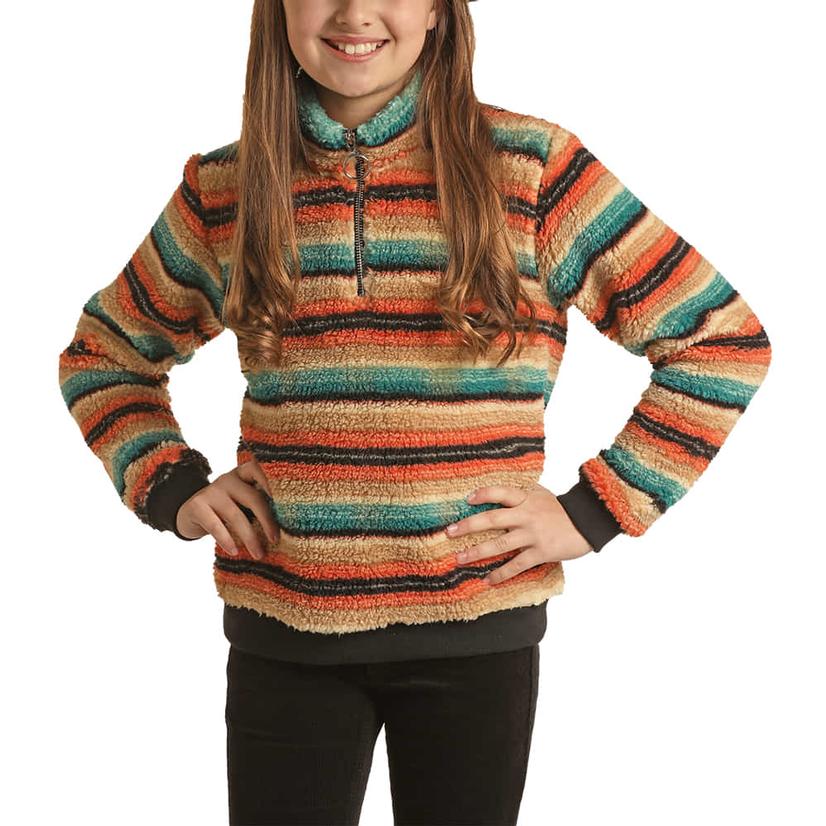  Rock And Roll Cowgirl Striped Long Sleeve Quarter Zip Girl's Pullover