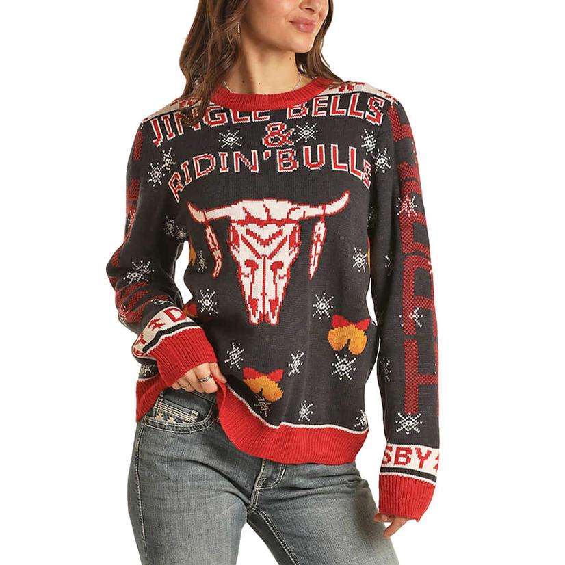  Rock And Roll Cowgirl Dale Brisby Navy Women's Ugly Christmas Sweater