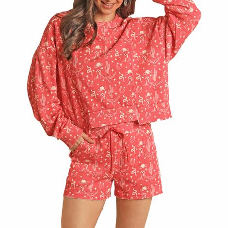 Rock and Roll Cowgirl Coral Wild West Women's Pajama Shorts