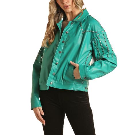 Rock and Roll Cowgirl Turquoise Studded Women's Leather Jacket