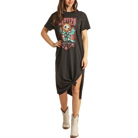 Rock and Roll Cowgirl Ladies Black Graphic Maxi Dress