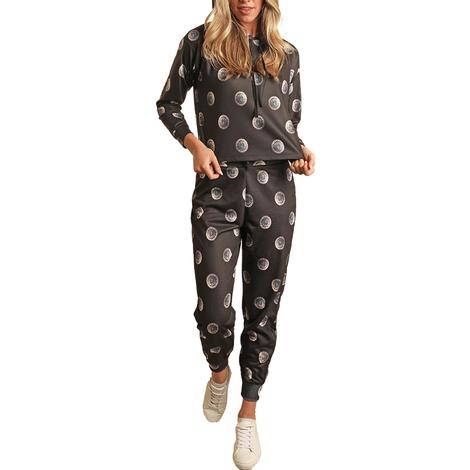 Rock and Roll Cowgirl Black Concho Print Women's Jogger Pants