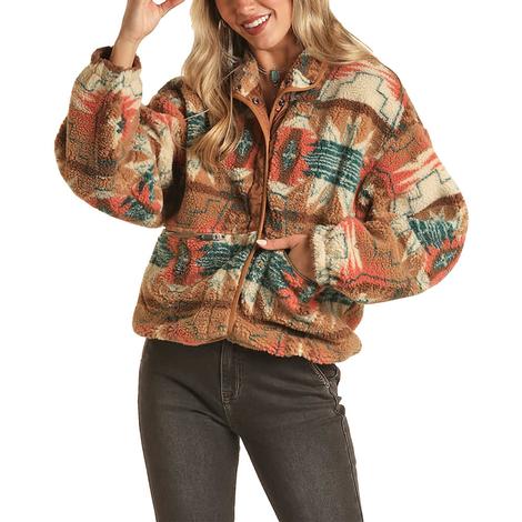Rock and Roll Cowgirl Southwest Printed Sherpa Women's Jacket