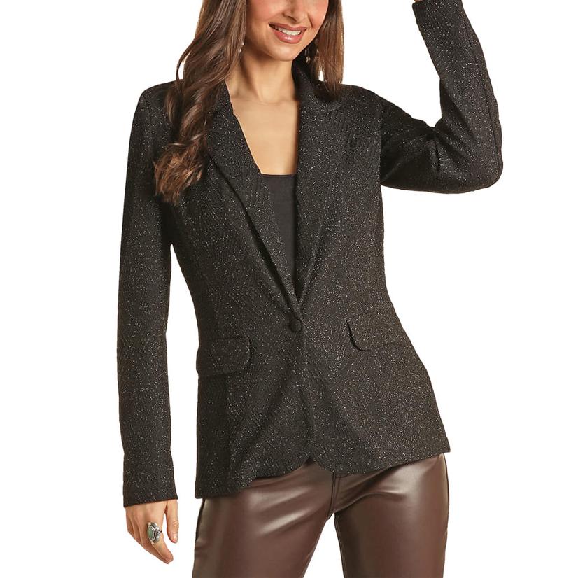  Rock And Roll Cowgirl Black Shimmer Women's Blazer