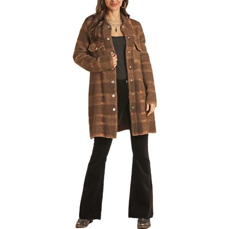 Rock and Roll Cowgirl Brown Plaid Knit Women's Coat