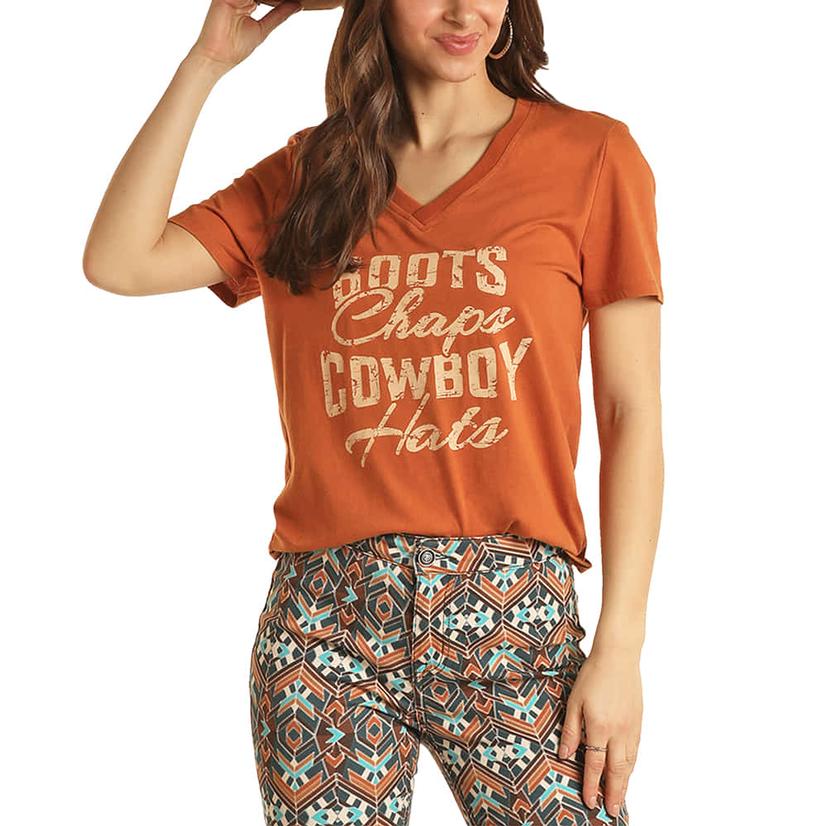  Rock And Roll Cowgirl Rust Graphic Women's Tee