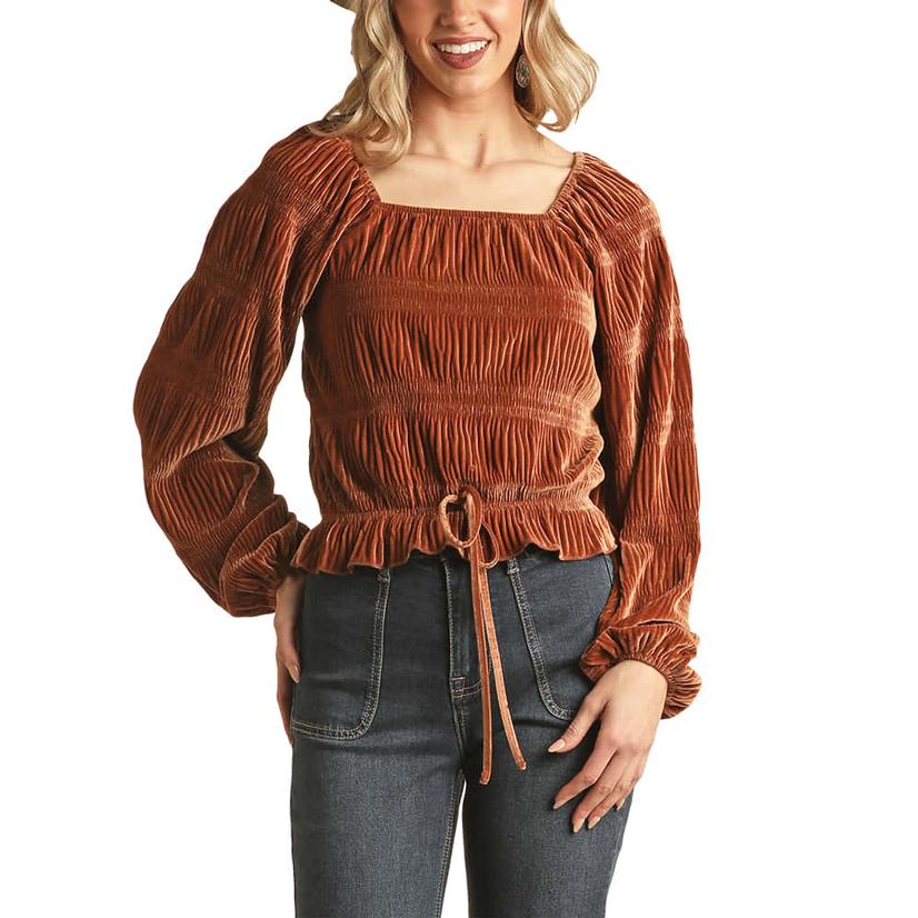  Rock And Roll Cowgirl Rust Peasant Women's Blouse