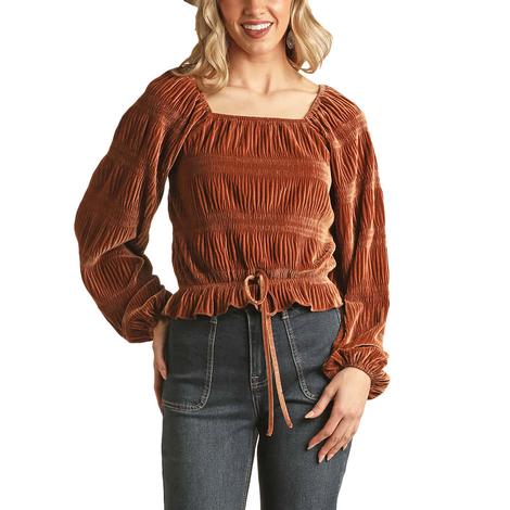 Rock and Roll Cowgirl Rust Peasant Women's Blouse