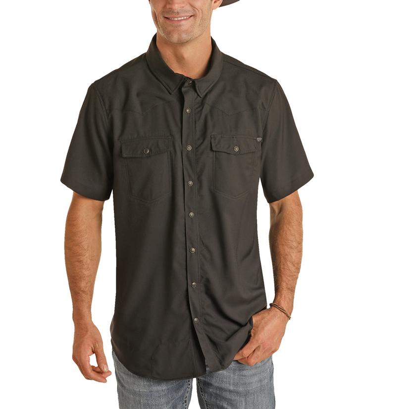  Rock And Roll Cowboy Black Ripstop Button- Down Men's Shirt