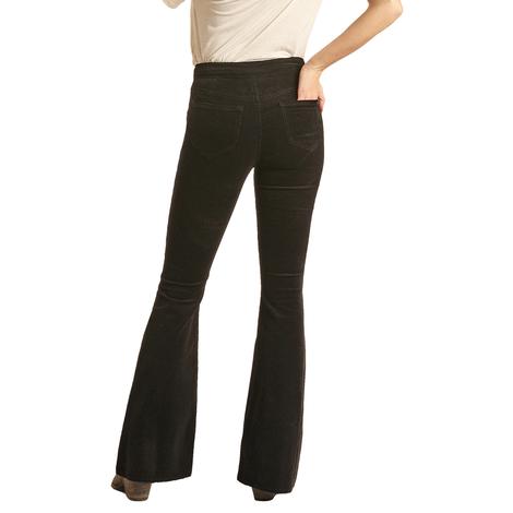 Rock And Roll Cowgirl Black Corduroy Flare Women's Jeans 