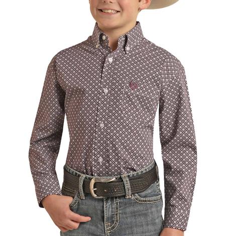 Panhandle Long Sleeve Purple Plaid Button-Down Boys Shirt