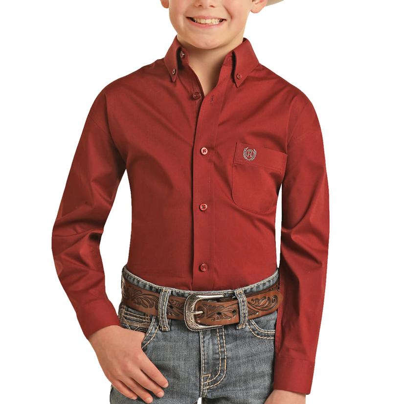  Panhandle Long Sleeve Scarlet Button- Down Boys Shirt